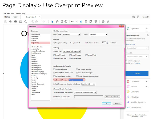 Overprint Preview Settings for PC